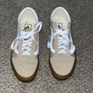 Vans Tan and White Sneakers with Gum Sole